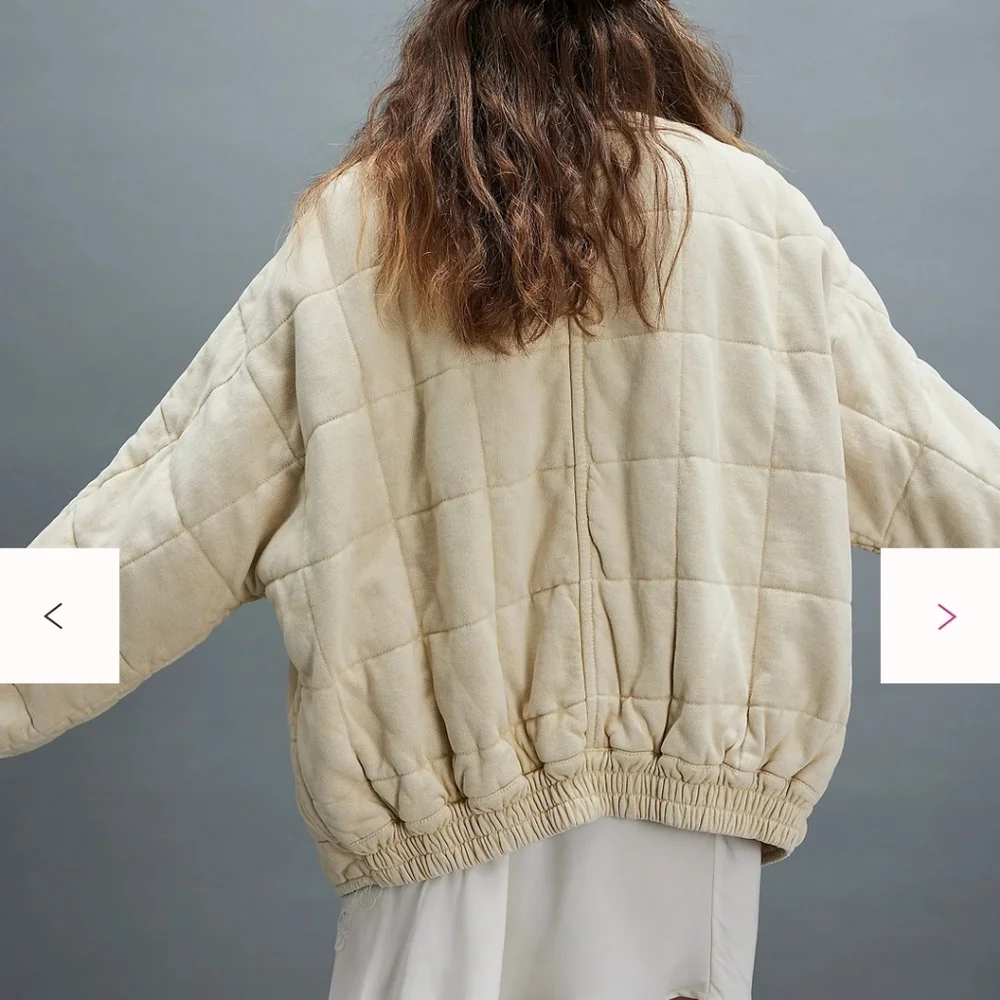 Free People Dolman Quilted Knit Jacket In Vanilla Creme XL Oversized Casual - Picture 5 of 15